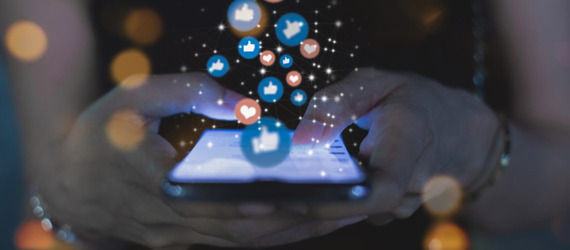 Social Media, Marketing, Digitally Generated Image, Engagement Young woman using smart phone,Social media concept.