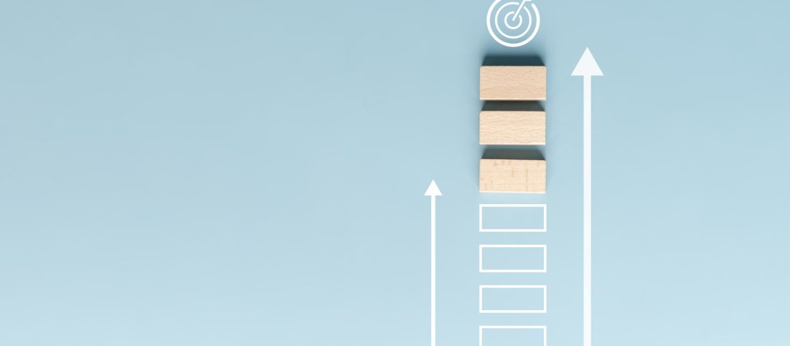 Business growth success achievement PDCA concept, step stair or ladder for planning development leadership and customer target group