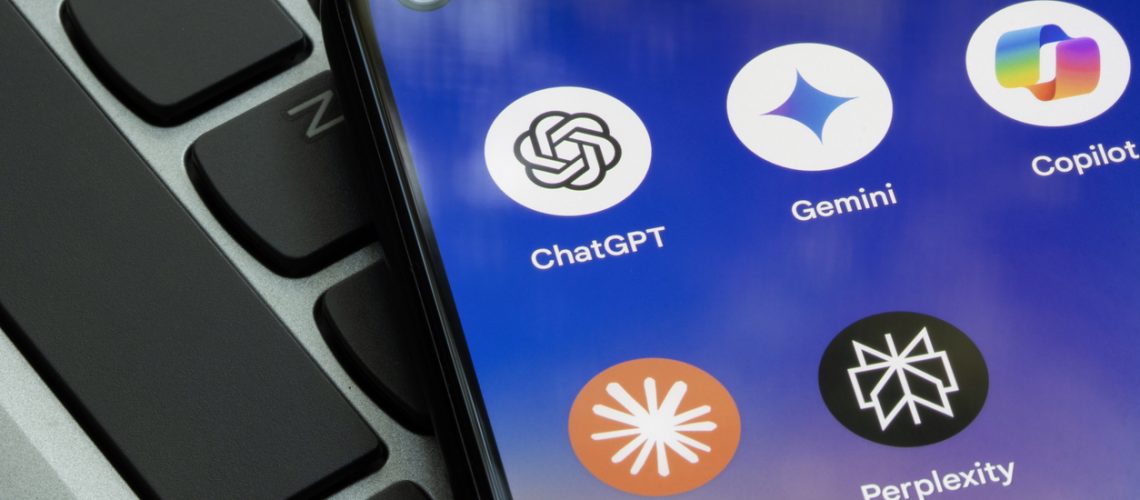 Generative AI Apps Portland, OR, USA - Sep 1, 2024: ChatGPT, Gemini, Microsoft Copilot, Claude, and Perplexity app icons are seen on a Google Pixel smartphone. AI competition concepts.
